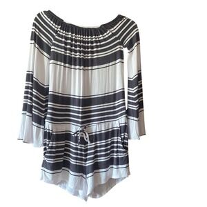CHASOR Striped Romper Long Sleeve Drawstring Waist Pockets Size XS NWT‎